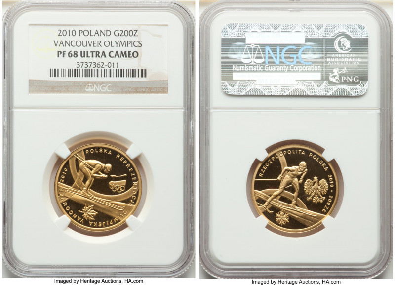 Republic gold Proof "Vancouver Olympics" 200 Zlotych 2010-MW PR68 Ultra Cameo NG...