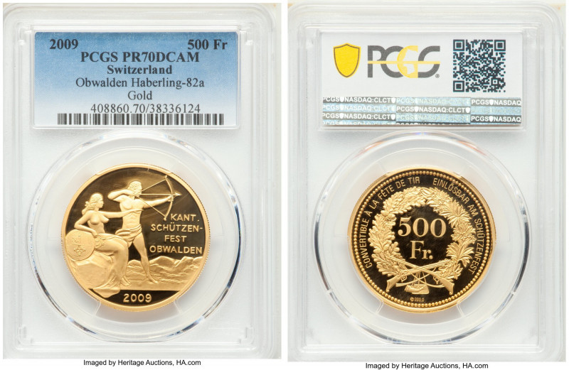 Confederation gold Proof "Obwalden Shooting Festival" 500 Francs 2009 PR70 Deep ...