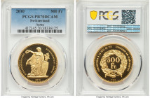 Confederation gold Proof "Aarau Shooting Festival" 500 Francs 2010 PR70 Deep Cameo PCGS, KM-X-Unl., HMZ-2-1347q, Häb-84a. Mintage: 200. 

HID098012420...