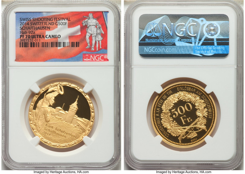 Confederation gold Proof "Schaffhausen Shooting Festival" 500 Francs 2014 PR70 U...