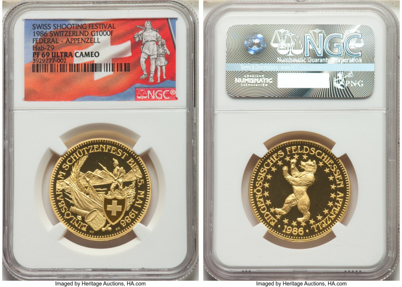 Confederation gold Proof "Appenzell Shooting Festival" 1000 Francs 1986 PR69 Ult...