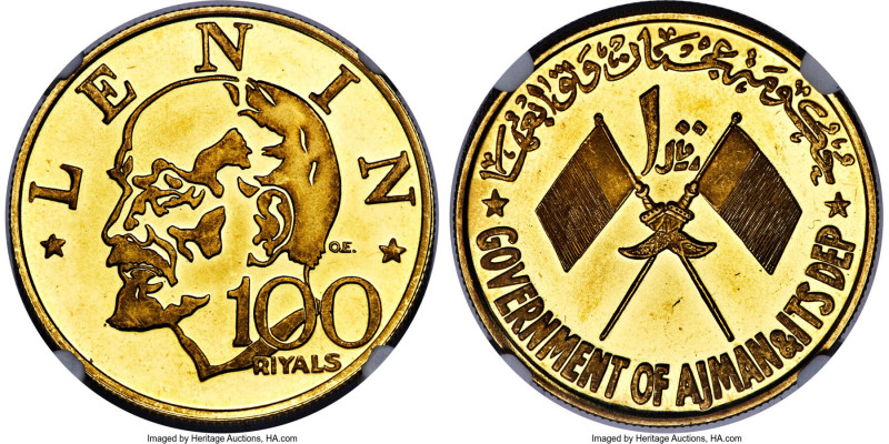 Ajman. Rashid Bin Hamad al-Naimi gold Proof "Vladimir Lenin" 100 Riyals ND (1970...