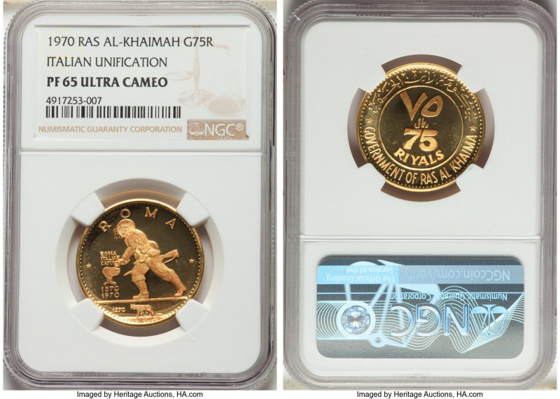 Ras Al-Khaimah. Saqr bin Muhammad al Qasimi gold Proof "Italian Unification" 75 ...