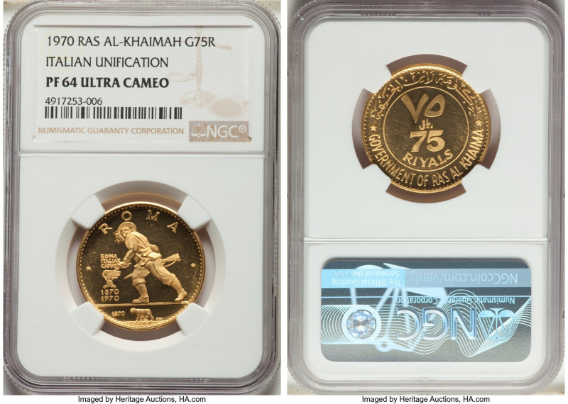 Ras Al-Khaimah. Saqr bin Muhammad al Qasimi gold Proof "Italian Unification" 75 ...