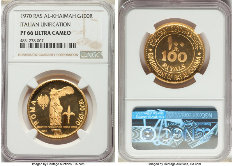 Ras Al-Khaimah. Saqr bin Muhammad al Qasimi gold Proof "Italian Unification" 100...