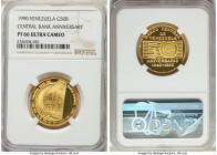 Republic gold Proof "Central Bank Anniversary" 50 Bolivares 1990 PR66 Ultra Cameo NGC, Caracas mint, KM-Y67. Mintage: 5,000. AGW 0.4499 oz.

HID098012...