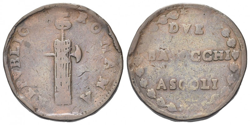 ASCOLI
Prima Repubblica Romana, 1798-1799.
Due Baiocchi.
Æ gr. 15,73
Dr. REP...