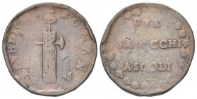 ASCOLI
Prima Repubblica Romana, 1798-1799.
Due Baiocchi.
Æ gr. 15,73
Dr. REPVBLIC[A] - ROMANA. Fascio con scure sormontato da pileo.
Rv. DVE / BA...