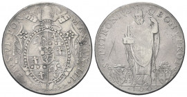 BOLOGNA
Pio VI (Giannangelo Braschi), 1775-1799.
Scudo Romano da 100 Bolognini 1777 a. III.
Ag gr. 26,04
Dr. PIVS VI PON - MAX AN III. Stemma oval...