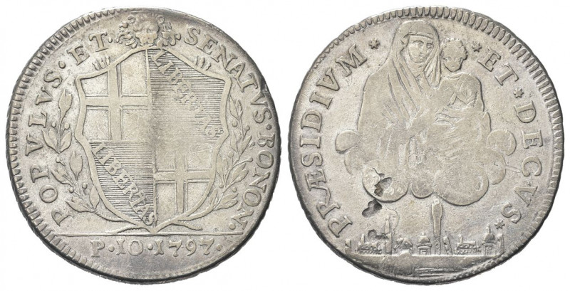 BOLOGNA
Governo Popolare, 1796-1797.
Scudo da 10 Paoli 1797.
Ag gr. 28,46
Dr...