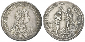 FIRENZE
Cosimo III de’Medici, Granduca di Toscana, 1670-1723.
Piastra 1676.
Ag gr. 31,02
Dr. COSMVS III D G MAG DV ETRVRI VI. Busto a d. corazzato...