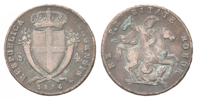 GENOVA
Repubblica Genovese, 1814.
4 Soldi 1814.
Mi gr. 3,58
Dr. Stemma di Ge...