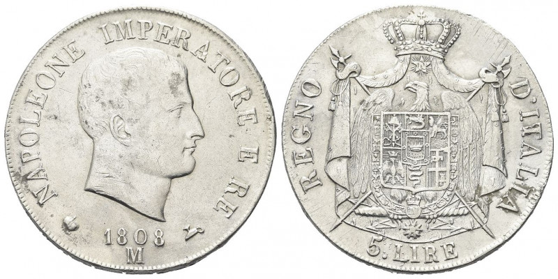 MILANO
Napoleone I Re d'Italia, 1805-1814.
5 Lire 1808, I Tipo, puntali aguzzi...