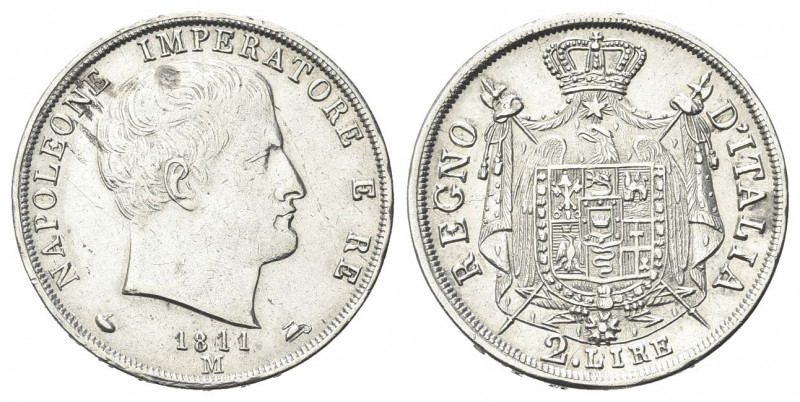 MILANO
Napoleone I Re d’Italia, 1805-1814.
2 Lire 1811 puntali aguzzi.
Ag gr....