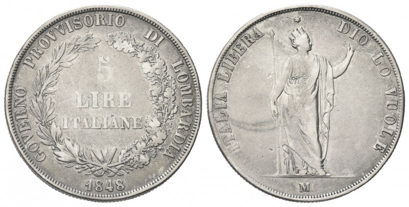 MILANO
Governo Provvisorio di Lombardia, 1848.
5 Lire 1848 rami corti, base so...