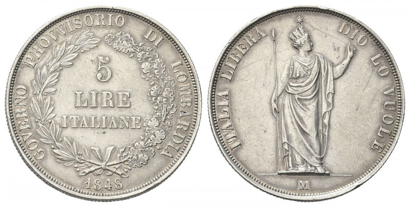 MILANO
Governo Provvisorio di Lombardia, 1848.
5 Lire 1848 rami lunghi, base s...
