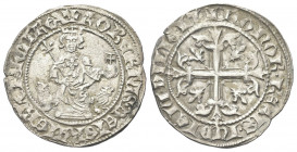 NAPOLI
Roberto d’Angiò, 1309-1343.
Gigliato.
Ag gr. 3,96
Dr. ROBERTVS DEI GRA IERL’ ET SICIL’ REX. Il re coronato seduto frontalemente, tra due pr...