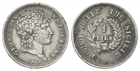 NAPOLI
Gioacchino Napoleone Murat, 1808-1815. 
Lira 1813.
Ag gr. 4,94
Dr. Testa nuda a d.
Rv. Valore entro ramo di lauro e ulivo. 
Pag. 62; Gig....