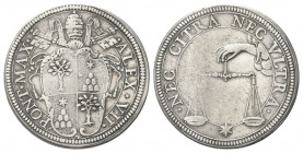 ROMA
Alessandro VII (Fabio Chigi), 1655-1667.
Testone.
Ag gr. 9,44
Dr. ALEX VII - PONT MAX. Stemma sormontato da triregno e chiavi decussate.
Rv....