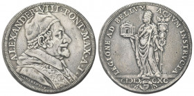 ROMA
Alessandro VIII (Pietro Ottoboni), 1689-1691.
Piastra 1690 a. I.
Ag gr. 31,32
Dr. ALEXANDER VIII PONT MAX A I. Busto a d., con camauro, mozze...