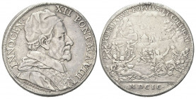 ROMA
Innocenzo XII (Antonio Pignatelli), 1691-1700.
Piastra 1699 a. VIII.
Æ gr. 31,38
Dr. INNOCEN XII PONT M A VIII. Busto, a d., con camauro, moz...
