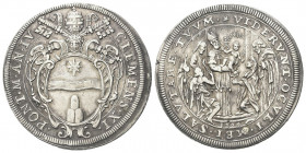 ROMA
Clemente XI (Gian Francesco Albani), 1700-1721.
Piastra 1704 a. IV.
Ag gr. 31,90
Dr. CLEMENS XI - PONT M AN IV. Stemma sormontato da triregno...