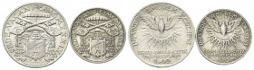 ROMA
Sede Vacante (Cam. Card. Eugenio Pacelli), 1939.
10 Lire e 5 Lire 1939.
Ag
Dr. Stemma del Cardinale Pacelli su croce di Malta, sormontato da ...