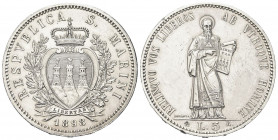 SAN MARINO
Vecchia monetazione, 1864-1938.
5 Lire 1898.
Ag gr. 24,96
Dr. Stemma coronato tra un ramo di lauro ed uno di quercia.
Rv. S. Marino st...