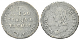 TIVOLI
Pio VI (Giannangelo Braschi), 1775-1799.
Madonnina da 5 Baiocchi 1797 a. XXIII.
Æ gr. 16,77
Dr. PIVS PAPA SEXTVS ANNO XXIII 1797. BAIOC / C...