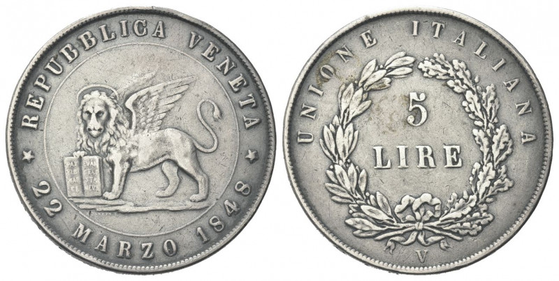 VENEZIA
Governo Provvisorio di Venezia, 1848-1849.
5 Lire 1848, I Tipo 22 Marz...