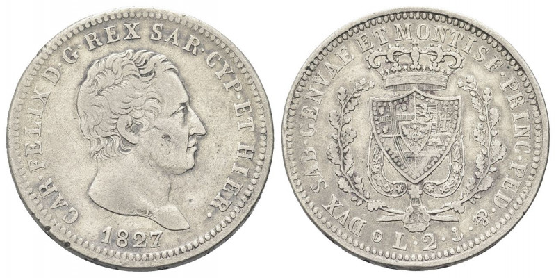 REGNO DI SARDEGNA
Carlo Felice, 1821-1831.
2 Lire 1827 Genova.
Ag
Dr. Testa ...