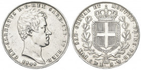 REGNO DI SARDEGNA
Carlo Alberto, 1831-1849.
5 Lire 1848 Genova.
Ag
Dr. Testa del sovrano rivolta a d.
Rv. Stemma sabaudo crociato sormontato da c...