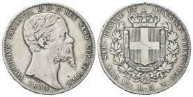 REGNO DI SARDEGNA
Vittorio Emanuele II, 1849-1861.
5 Lire 1854 Genova.
Ag
Dr. Testa del sovrano rivolta a d.
Rv. Stemma sabaudo crociato sormonta...