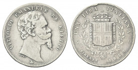 RE ELETTO
Vittorio Emanuele II, 1859-1861.
Lira 1859 Firenze, II° Tipo.
Ag
Dr. Testa del sovrano con baffo biforcato a d.
Rv. Stemma sabaudo croc...