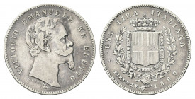 RE ELETTO
Vittorio Emanuele II, 1859-1861.
Lira 1860 Firenze, I° Tipo.
Ag
Dr. Testa del sovrano con baffo biforcato a d.
Rv. Stemma sabaudo croci...