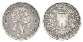 RE ELETTO
Vittorio Emanuele II, 1859-1861.
50 Centesimi 1860 Firenze, II° Tipo.
Ag
Dr. Testa del sovrano con baffo biforcato a d.
Rv. Stemma saba...