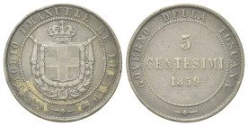 RE ELETTO
Vittorio Emanuele II, 1859-1861.
5 Centesimi 1859 Birmingham, II° Tipo.
Cu
Dr. Stemma sabaudo crociato sormontato da corona paludata da ...