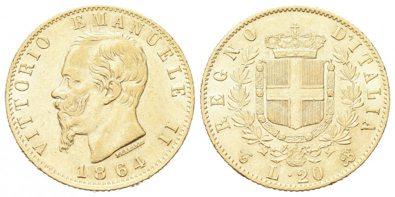 REGNO D’ITALIA
Vittorio Emanuele II, 1861-1878.
20 Lire 1864 Torino.
Au
Dr. ...