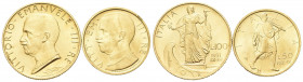 REGNO D’ITALIA
Vittorio Emanuele III, 1900-1943.
100 e 50 Lire 1931 a. IX.
Au
Dr. Busto a s., in uniforme.
Rv. L’Italia stante verso s. su prora ...