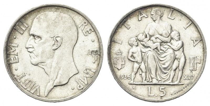 REGNO D’ITALIA
Vittorio Emanuele III, 1900-1943.
5 Lire 1936 a. XIV Roma, Feco...