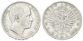 REGNO D’ITALIA
Vittorio Emanuele III, 1900-1943.
2 Lire 1901 Roma, Aquila Sabauda.
Ag
Dr. Testa del sovrano rivolta a d.
Rv. Aquila araldica rivo...