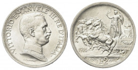 REGNO D’ITALIA
Vittorio Emanuele III, 1900-1943.
2 Lire 1914 Roma, Quadriga briosa.
Ag
Dr. Semibusto del sovrano in uniforme con il collare, a tes...