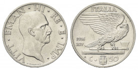 REGNO D’ITALIA
Vittorio Emanuele III, 1900-1943.
50 Centesimi 1936 a. XIV Roma, Impero.
Ni
Dr. Testa scoperta del sovrano rivolta a d.
Rv. Aquila...