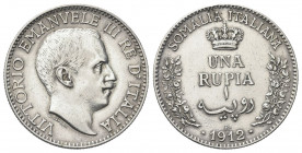 COLONIA SOMALA
Vittorio Emanuele III, 1909-1925.
Rupia 1912 Roma.
Ag
Dr. Testa scoperta del sovrano rivolta a d.
Rv. Al centro, su più righe, cor...