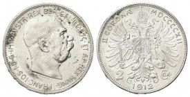 AUSTRIA
Francesco Giuseppe I d’Asburgo Lorena, 1848-1916.
2 Corone 1912.
Ag gr. 9,98
Dr. Testa nuda a d.
Rv. Aquila bicipite coronata ad ali spie...