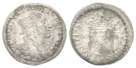 FRANCIA
Anna Maria Luisa D’Orleans, 1650-1693.
Luigino 1668, Dombes.
Mi gr. 1,81
Dr. DE PROCVL PRAETIVM EIVS. Busto muliebre drappeggiato a d. 
R...