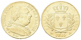 FRANCIA
Luigi XVIII di Borbone, Primo governo 1814-1815. 
20 Franchi 1815 A.
Au gr. 6,44
Dr. Testa nuda a d.
Rv. Stemma coronato, entro rami d’al...