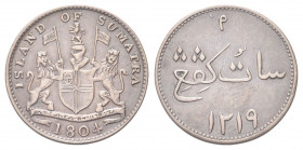 SUMATRA, ISOLA DI
East India Company.
Keping 1804.
Æ gr. 2,39
Dr. Stemma nazionale tra due leoni.
Rv. Legenda.
KM#262.
Rara
SPL