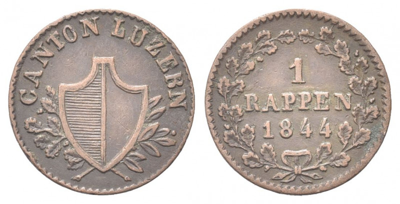 SVIZZERA
Cantone di Lucerna. 
Rappen 1844.
Æ gr. 1,15
Dr. Stemma tra rami di...