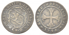 SVIZZERA
Cantone di Berna.
4 Kreuzer 1794.
Mi gr. 2,42
Dr. MONETA REIPUB BERNENSIS. Stemma di Berna.
Rv. DOMINUS PROVIDEBIT. Croce fiorata.
KM#8...